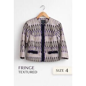 Doncaster Cropped Blazer Size 4 Purple Black Textured Fringe Jacket